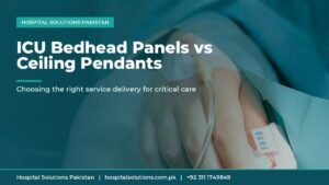 ICU bedhead panel vs pendant - patient receiving care in hospital bed